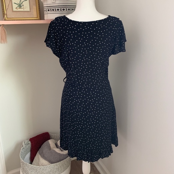 American Eagle Black Polka Dot Faux Wrap Dress - Picture 4 of 4